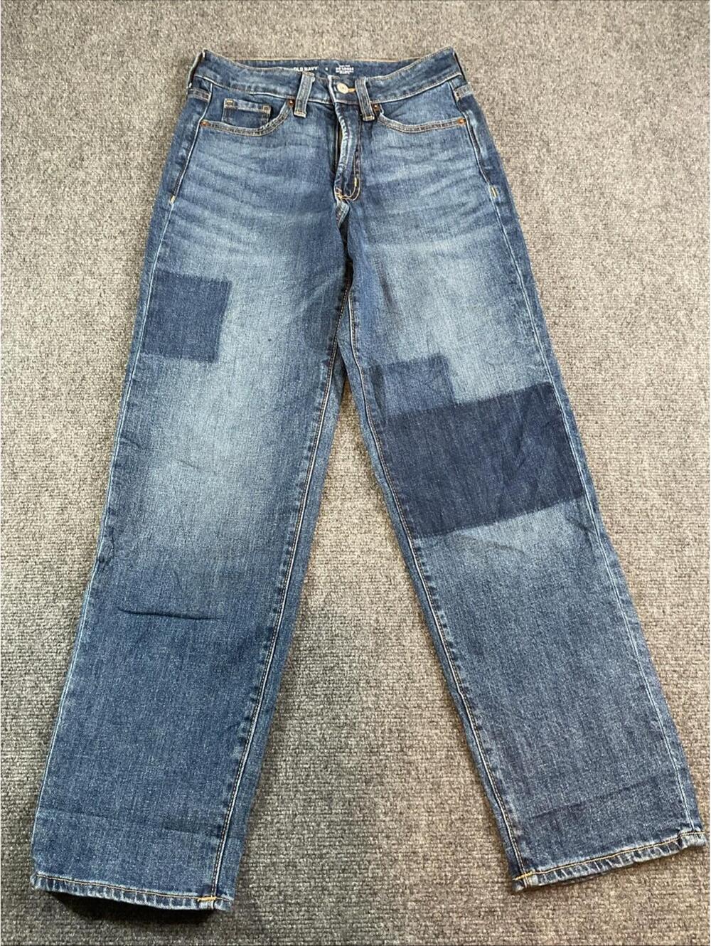 Old Navy OG Loose Jeans Womens Size 0  Blue Patchwork High Rise Relaxed Straight